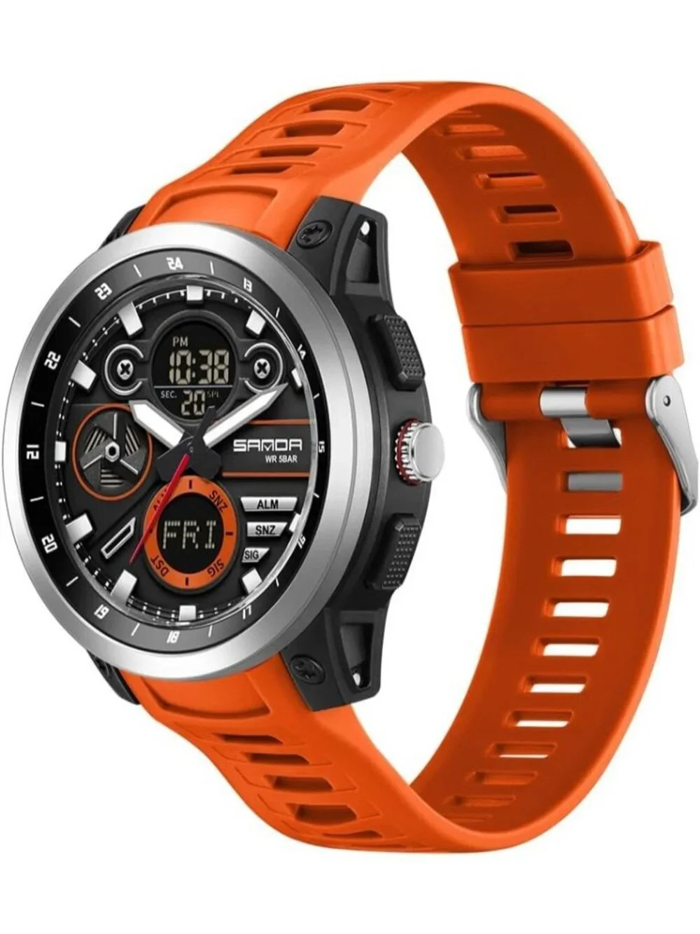 Men's Orange Analog Quartz Stainless Steel Military Electronic LED Digital Watch